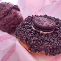 Oreo cookie doughnut with dark chocolate ice-cream at The Scoop Company in Warlingham