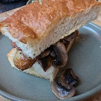 Breakfast focaccia with mushrooms and potatoes at Nectar in Edinburgh
