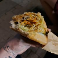 Spring rolls inside a baguette!!! at Bánh Mì chay Vegan in Hanoi