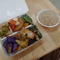 My box filled with a variety of food at Tianyi - 天一素食館 in Chiayi