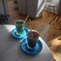 Matcha latte and moccachino both with oat milk at ÖXL Café in Wismar