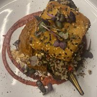 Roasted aubergine with muhammara, quinoa and crispy sesame tofu   at One80  in Valletta