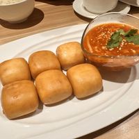 Golden bun with Chilli Crab Sauce (vegan)  at Mother Earth Classic - 大地之素 in Central Singapore
