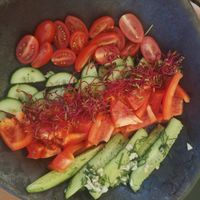 Small appetite vegan vegetable plate - very tasty veg with dressing at Mama Restauracja in Bydgoszcz