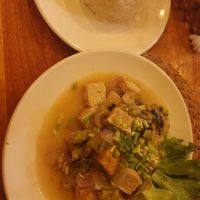 Fried eggplant tofu with rice at Nick Restaurant in Siem Reap