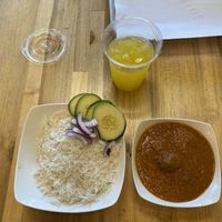 Basmati rice, vegan masala and mango mint lemonade   at Green Grill in Guerneville