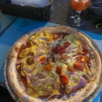 Margherita with plant cheese,cherry tomatoes and onions. at Archontiko in Skiathos