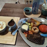 Delicious Christmas meal similar to the regular Mushroom steak on the menu, but with extra trimmings. at Garden of Eden in Windsor