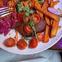 Vegan steak, sweet potato fries. Sublime. at Matt The Millers Bar & Restaurant in Kilkenny