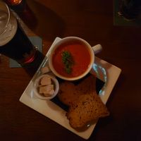 traditional tomato soup and vegan steak at Matt The Millers Bar & Restaurant in Kilkenny