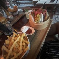 Bao buns + fries (specify no Parmesan)  at Vintage Bar in Hvar