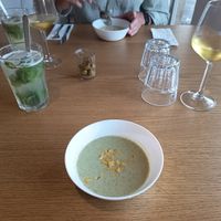 First dish - a cucumber cold soup at Saladentro in Malaga