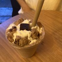 milkshake with cookie dough and brownie chunks  at Sugar Planty in Mexico City