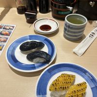 Corn sushi and Eggplant sushi  at Sushino Musashi in Kyoto