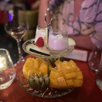 Fruit and sorbet for pudding   at Queenz Cabaret in Sitges