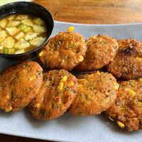Fried carrot and corn with Thai curry cakes (60 THB)  at Kinphak Cafe  in Chiang Mai