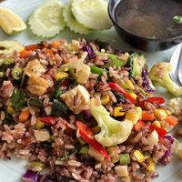 Fried rice with spicy herbs (50 THB)  at Kinphak Cafe  in Chiang Mai