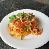 Hot spicy Spaghetti aglio e olio at Veggie Café - Galaxy Star Angkor Hotel in Siem Reap