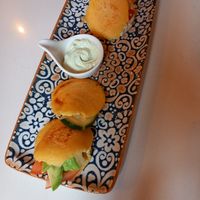 Sandwich-like bites ... Arepas at Balino Yoga Café  in Sevilla