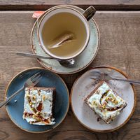 Ginger tea goes perfectly with the vegan carrot cake! at Reykjadalur Café in Hveragerdji