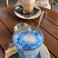 Cappucino and Smurf Latte  at Burg Brasserie in Vaduz