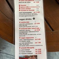Vegan drink menu  at Burg Brasserie in Vaduz