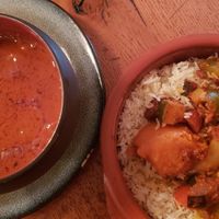 Vegan mafé with sauce at Le Grenier de Notre Dame in Paris