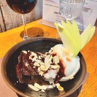 chocolate cake with a rose ice cream at Le Grenier de Notre Dame in Paris