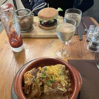 Vegan potato dauphinois and a veggie burger   at Le Grenier de Notre Dame in Paris
