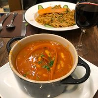 Le crousette (I think) and spaghetti! at Le Grenier de Notre Dame in Paris