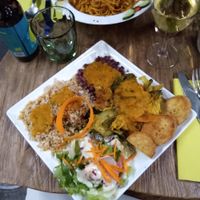 Assorted vegetables with couscous, beans at Le Grenier de Notre Dame in Paris