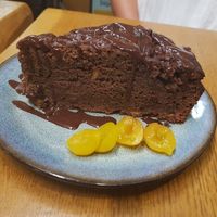 Vegan chocolate cake at Le Grenier de Notre Dame in Paris