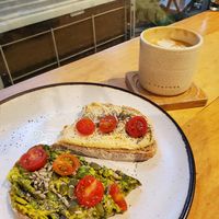 My awesome food - homemade bread, avocado, and hummus at La Pastora Coffeehouse Antonio Varas in Santiago