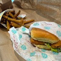 Fish Burger and Fried String Beans at PLNT Burger - Bryant Park in New York City