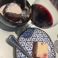 Brownie and raw raspberry cake; delicious !  at Le Botaniste - Bryant Park in New York City
