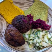 Mezze platter with veggie balls, dips, ceviche and crackers at Le Botaniste - Bryant Park in New York City