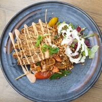 Udon noodles with mock duck  at Vegana Vietnamese Restaurant in Mannheim