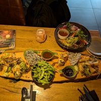Sharing plate, with the "omelette" in the background. Sharing plate 10/10, omelette 7/10 at Vegana Vietnamese Restaurant in Mannheim