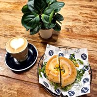 Oat latte & vegan bagel at R&R Bagels in Hong Kong Island