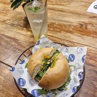 Vegan bagel and fresh lemonade at R&R Bagels in Hong Kong Island