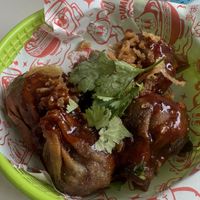 Deep fried vegan dumplings  at Dumpling Drop in Victoria