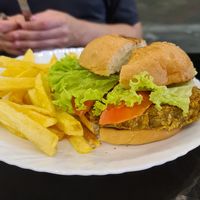 Hamburger (sauce was missing, ask for guacamole?) at Fer's Grill House in Puerto Baquerizo Moreno