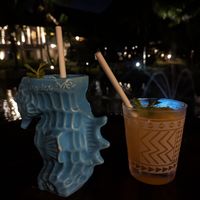 Seyhorse and Mai Tai cocktails (there was also a good selection of no alcohol ones) at Trader Vic's Seychelles in Mahe