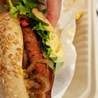 Huge vegan burger with lots of veggies and sauce. at BURGASM - Born Hungry in Bodo