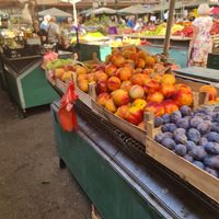 Plums and peaches at Pijaca Mirijevo in Belgrade
