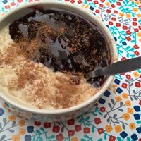 Postres: arroz con leche y mazamorra morada: toda vegana!!
Dessert: rice pudding and mazamorra (all vegan!) at Yami in Lima