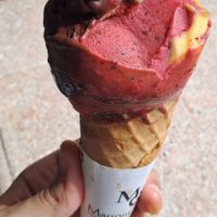 mango ice cream, berries and dark chocolate (modica black) at Marrons Glaces in Catanzaro