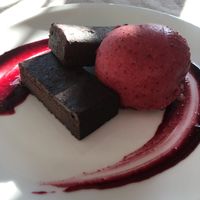 Brownie and sorbet at Quinoa in Las Condes