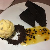 Vegan brownie with passion fruit icecream at Quinoa in Las Condes
