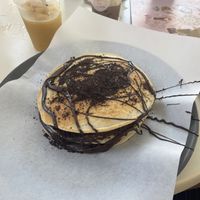 Vegan pancakes with vegan bitter (nutella) and oreos  at Bon Bonheur in Rhodes